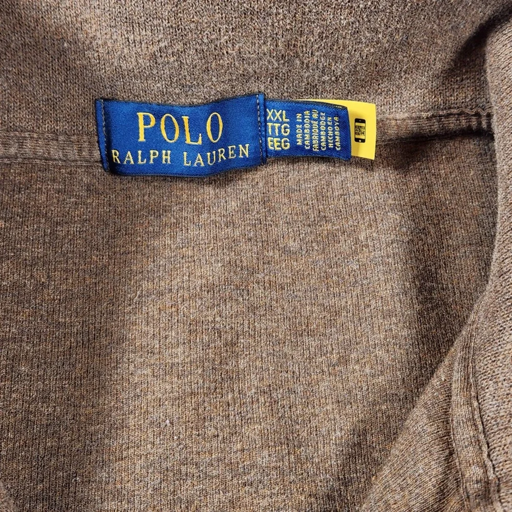 Polo Ralph Lauren Mens Quarter Zip Pullover Sweater‎ Brown XXL Logo Embroidered